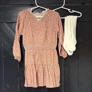 Pink Floral Dress with Cream Tights